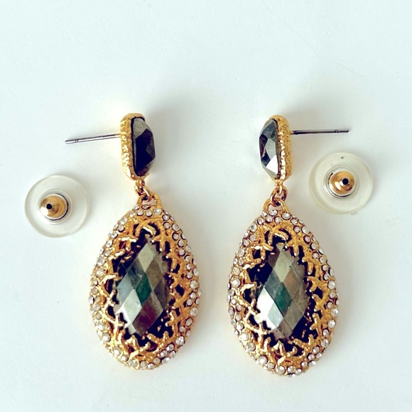 Alexis Bittar Pyrite Crystal Swarovski Pave Earrings Gold Mixed Metal Sparkle - Picture 8 of 9